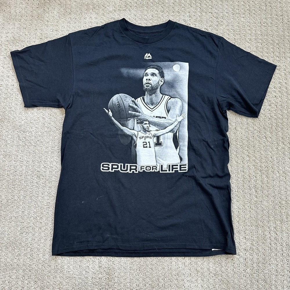 Tim Duncan T-Shirt Men's Large‎ #21 NBA Spur for Life Basketball Tee Twin Tower